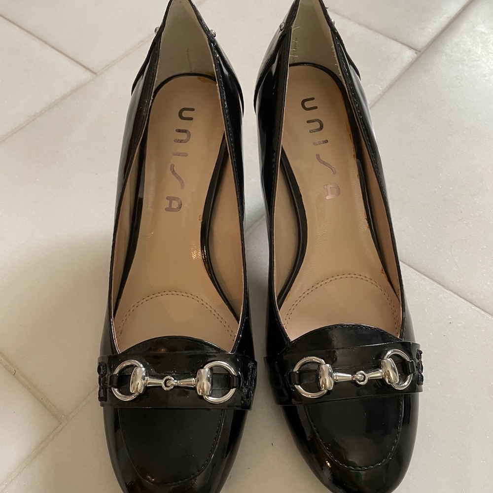 Unisa, Black heels with silver buckle, size 8